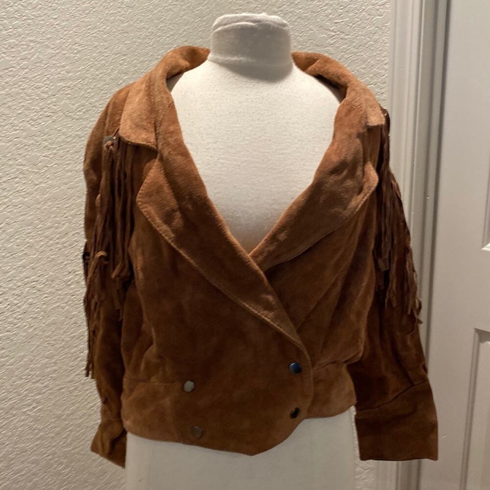 Vintage g4000 Western Leather Jacket w/ Conchos & Fringe Snap Closure Sz M